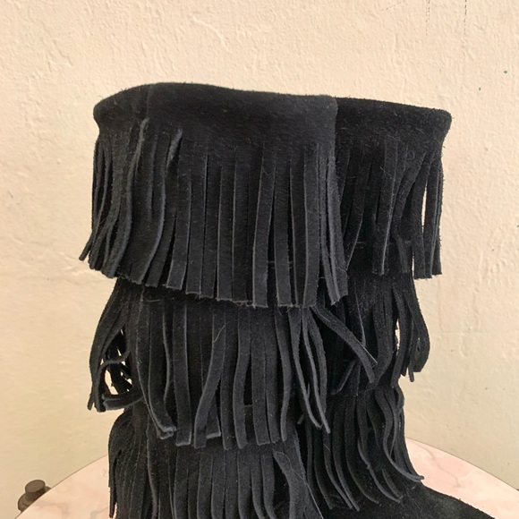 Black suede fringe boot size 6 boho festival boots - Picture 8 of 8